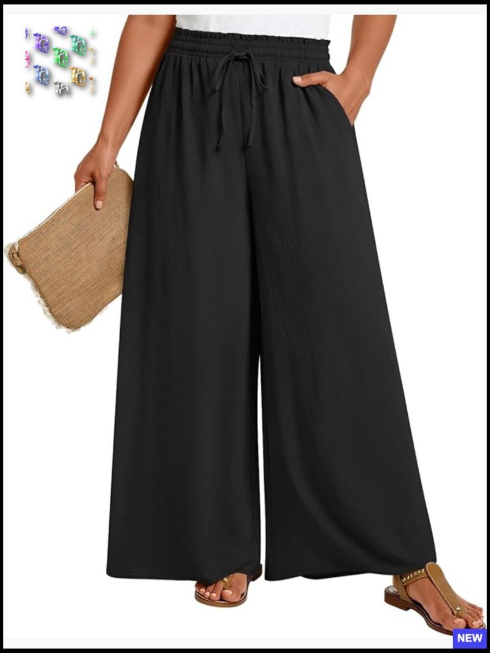 Plus Size Wide Leg Palazzo Pants with Pockets Stretchy High Rise Casual